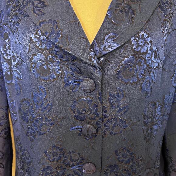 Hugo Buscati blue jacquard long 3 button lined blazer size 14 - Picture 2 of 13